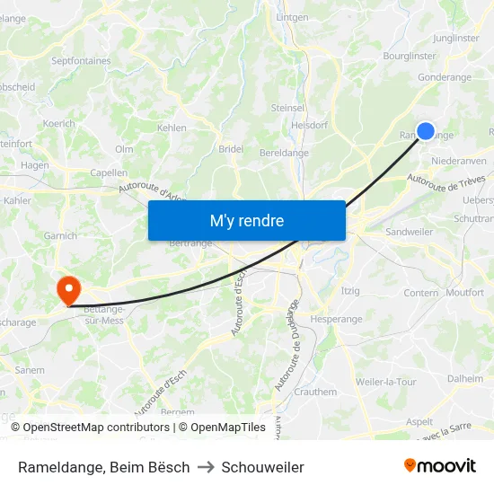 Rameldange, Beim Bësch to Schouweiler map