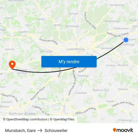 Munsbach, Gare to Schouweiler map