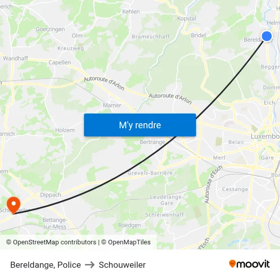 Bereldange, Police to Schouweiler map