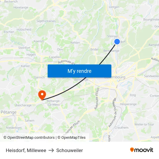 Heisdorf, Millewee to Schouweiler map