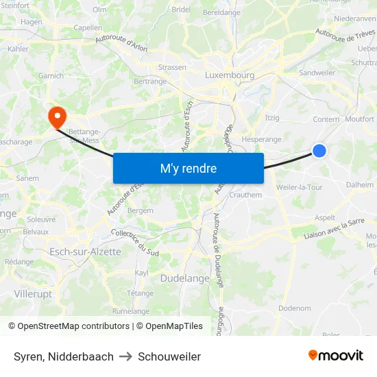 Syren, Nidderbaach to Schouweiler map