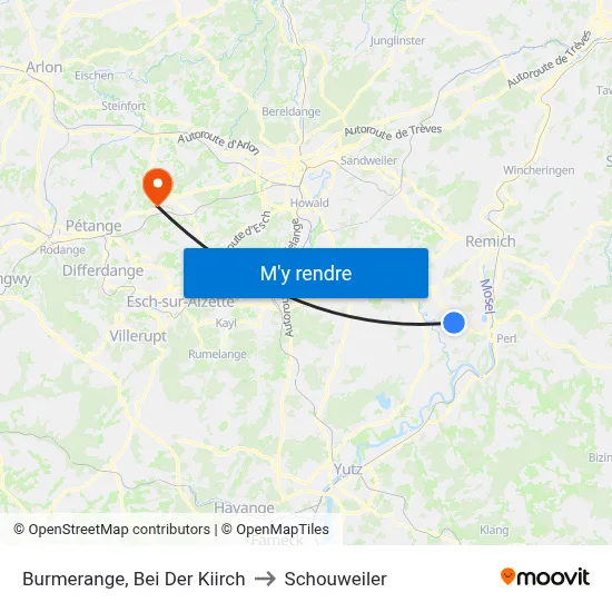 Burmerange, Bei Der Kiirch to Schouweiler map