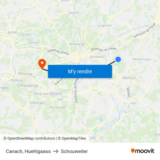 Canach, Huehlgaass to Schouweiler map