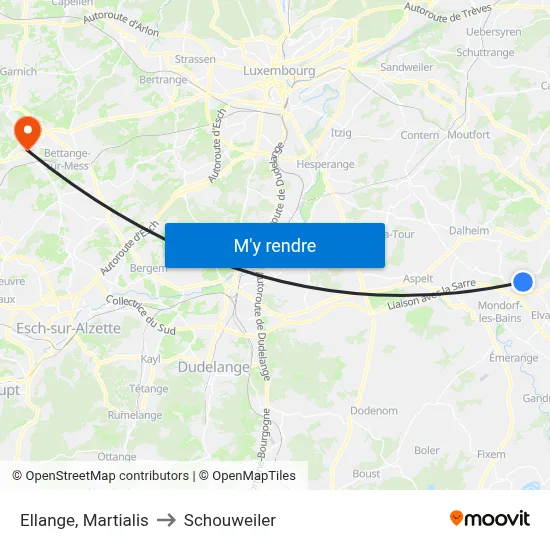 Ellange, Martialis to Schouweiler map