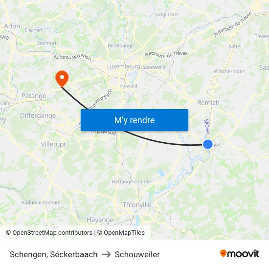 Schengen, Séckerbaach to Schouweiler map