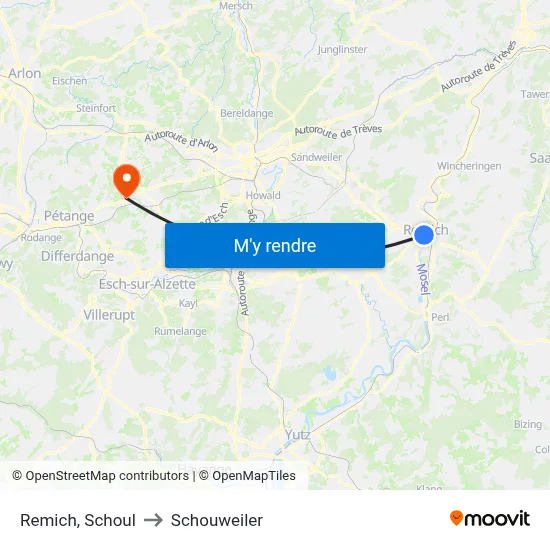 Remich, Schoul to Schouweiler map