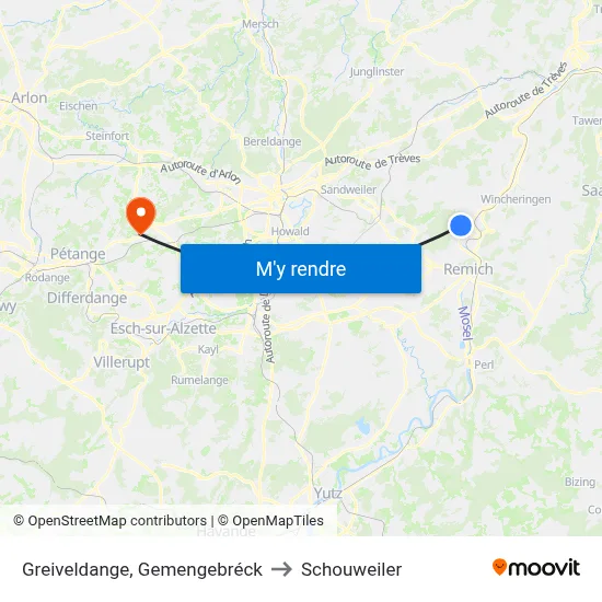 Greiveldange, Gemengebréck to Schouweiler map