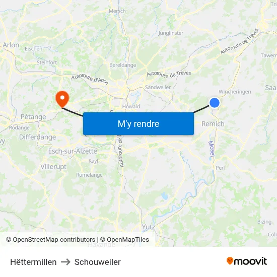 Hëttermillen to Schouweiler map