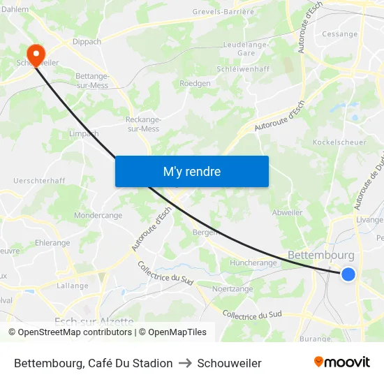 Bettembourg, Café Du Stadion to Schouweiler map