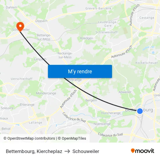 Bettembourg, Kiercheplaz to Schouweiler map