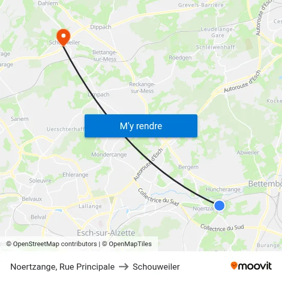 Noertzange, Rue Principale to Schouweiler map