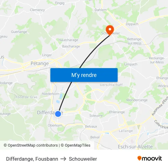 Differdange, Fousbann to Schouweiler map