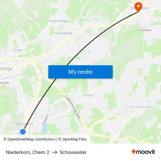 Niederkorn, Chem 2 to Schouweiler map