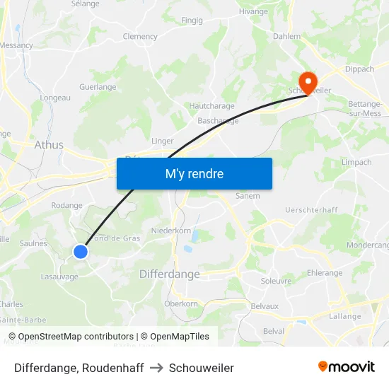 Differdange, Roudenhaff to Schouweiler map