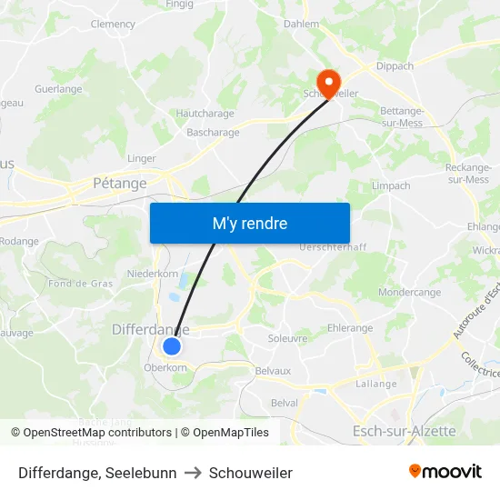 Differdange, Seelebunn to Schouweiler map