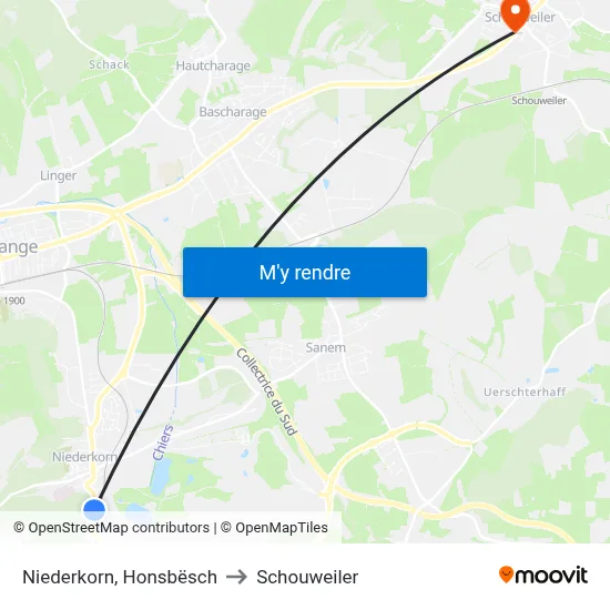 Niederkorn, Honsbësch to Schouweiler map