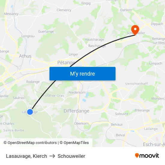 Lasauvage, Kierch to Schouweiler map