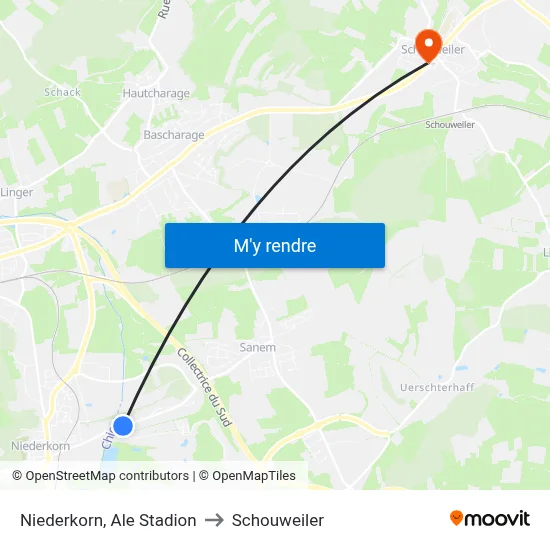Niederkorn, Ale Stadion to Schouweiler map