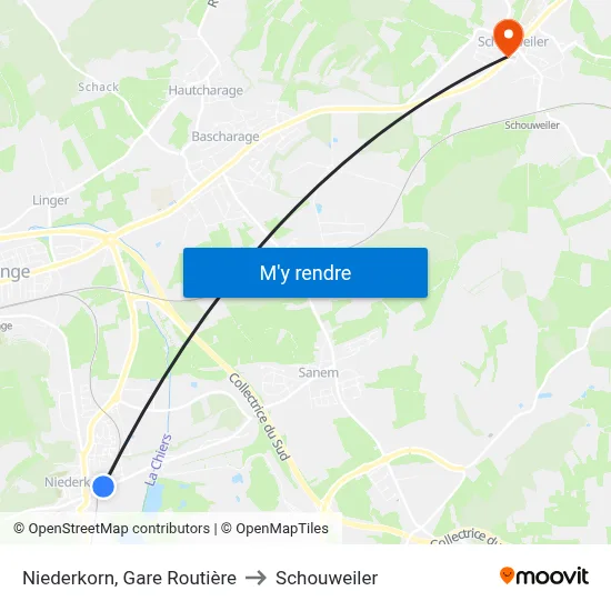 Niederkorn, Gare Routière to Schouweiler map