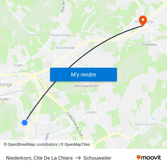 Niederkorn, Cité De La Chiers to Schouweiler map