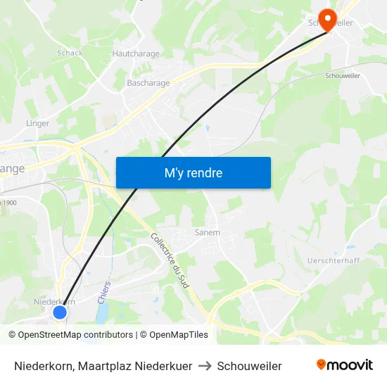 Niederkorn, Maartplaz Niederkuer to Schouweiler map