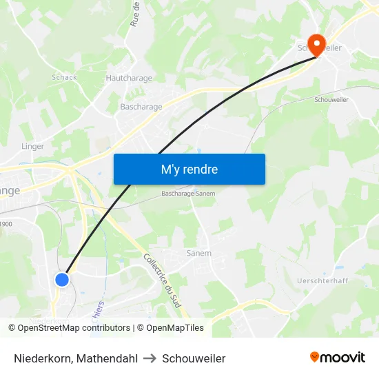 Niederkorn, Mathendahl to Schouweiler map