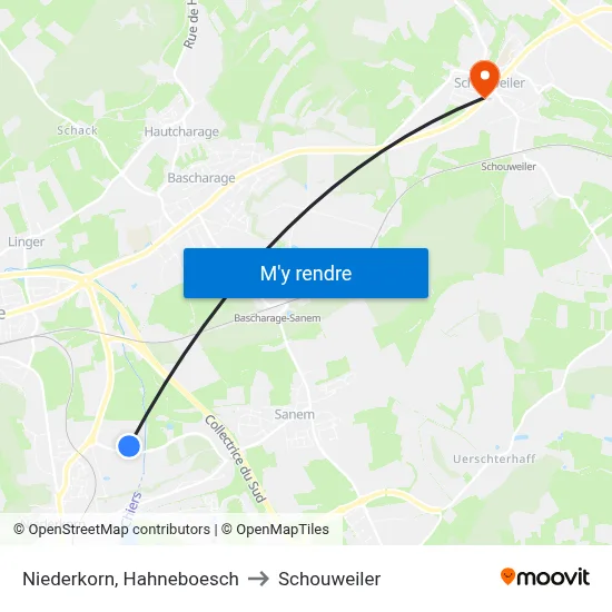 Niederkorn, Hahneboesch to Schouweiler map