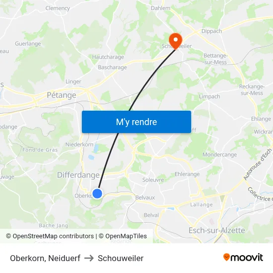 Oberkorn, Neiduerf to Schouweiler map