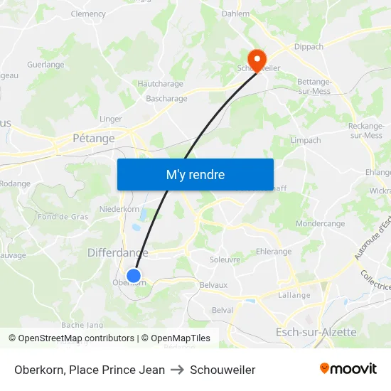 Oberkorn, Place Prince Jean to Schouweiler map