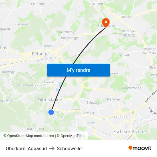 Oberkorn, Aquasud to Schouweiler map