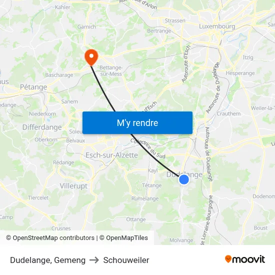 Dudelange, Gemeng to Schouweiler map