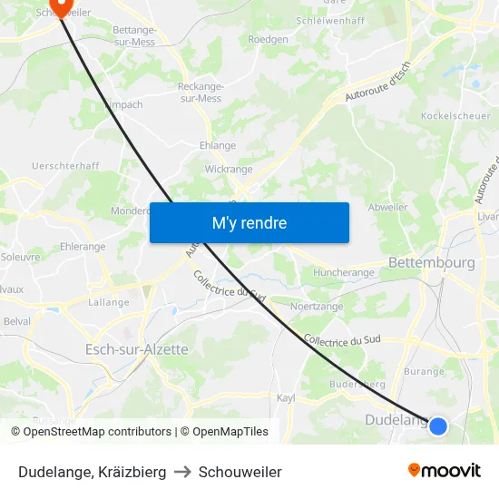 Dudelange, Kräizbierg to Schouweiler map