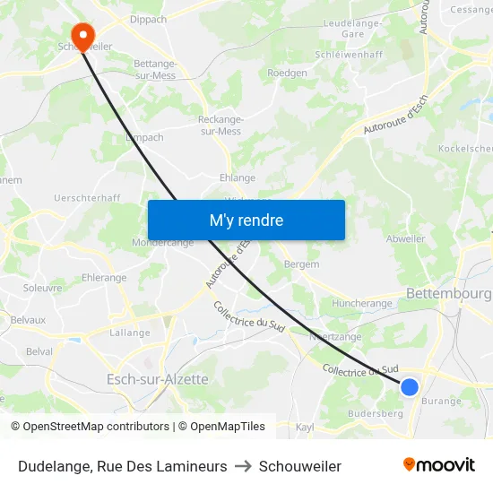 Dudelange, Rue Des Lamineurs to Schouweiler map