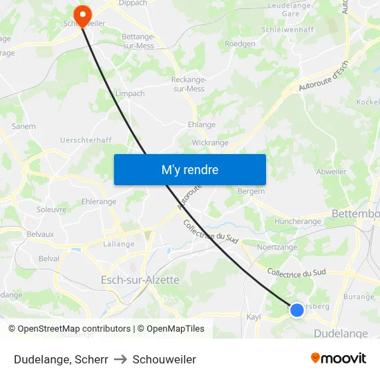 Dudelange, Scherr to Schouweiler map
