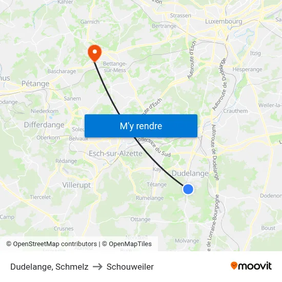 Dudelange, Schmelz to Schouweiler map