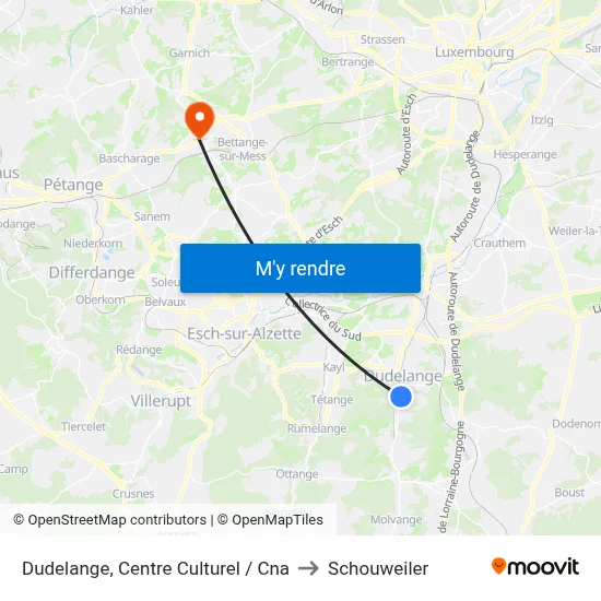 Dudelange, Centre Culturel / Cna to Schouweiler map