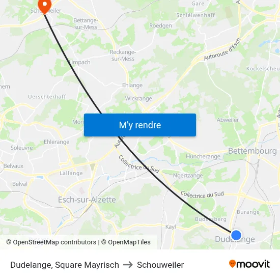 Dudelange, Square Mayrisch to Schouweiler map