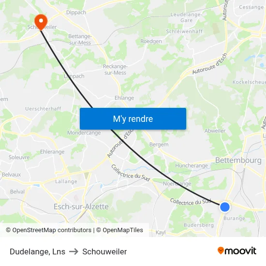 Dudelange, Lns to Schouweiler map