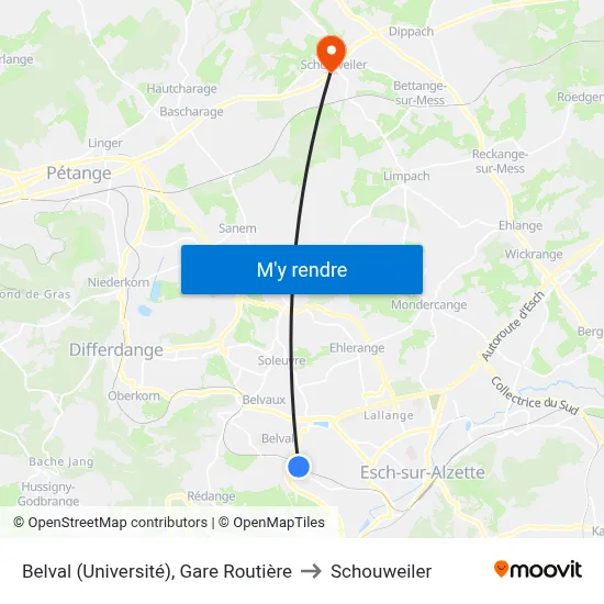 Belval (Université), Gare Routière to Schouweiler map