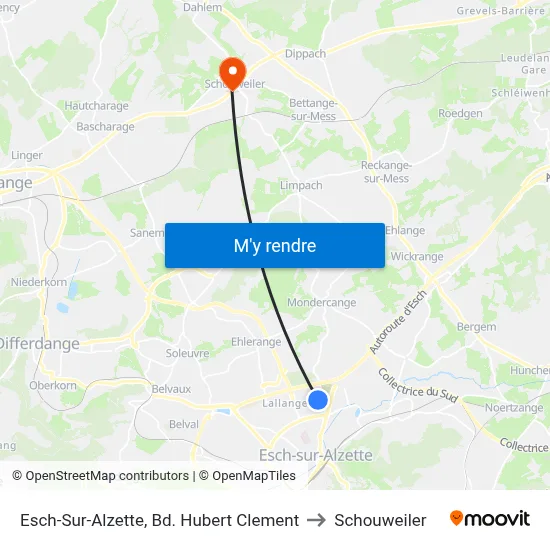 Esch-Sur-Alzette, Bd. Hubert Clement to Schouweiler map