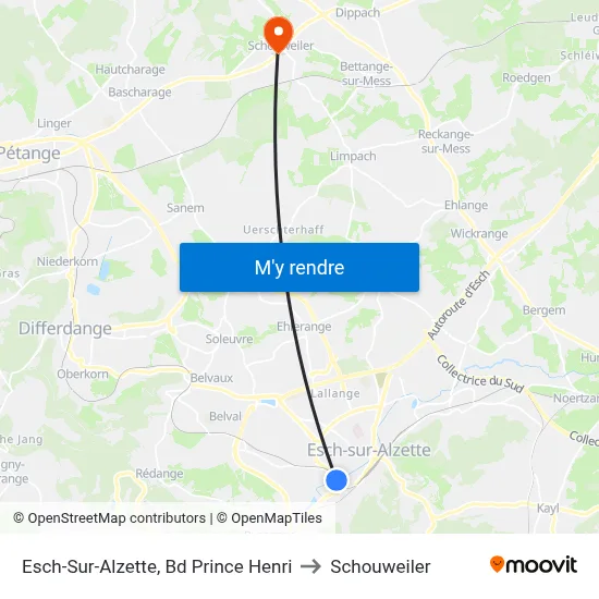 Esch-Sur-Alzette, Bd Prince Henri to Schouweiler map
