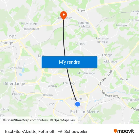 Esch-Sur-Alzette, Fettmeth to Schouweiler map