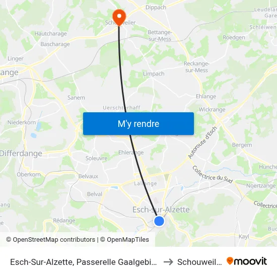 Esch-Sur-Alzette, Passerelle Gaalgebierg to Schouweiler map