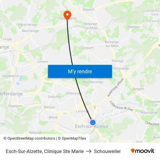 Esch-Sur-Alzette, Clinique Ste Marie to Schouweiler map