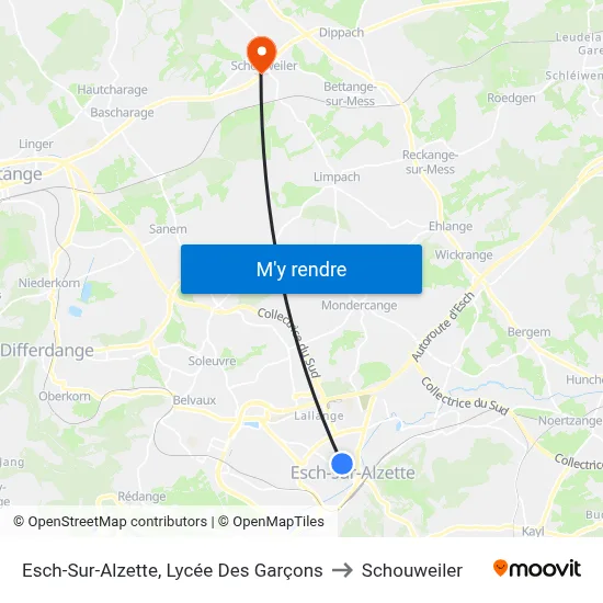 Esch-Sur-Alzette, Lycée Des Garçons to Schouweiler map