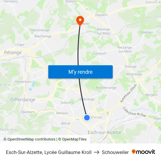 Esch-Sur-Alzette, Lycée Guillaume Kroll to Schouweiler map