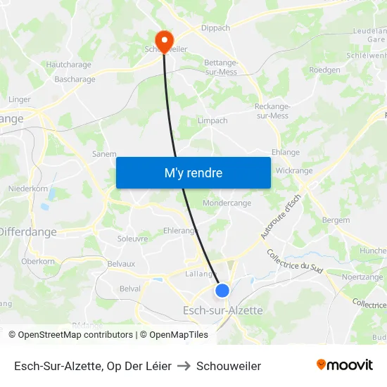 Esch-Sur-Alzette, Op Der Léier to Schouweiler map