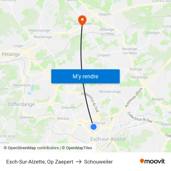 Esch-Sur-Alzette, Op Zaepert to Schouweiler map
