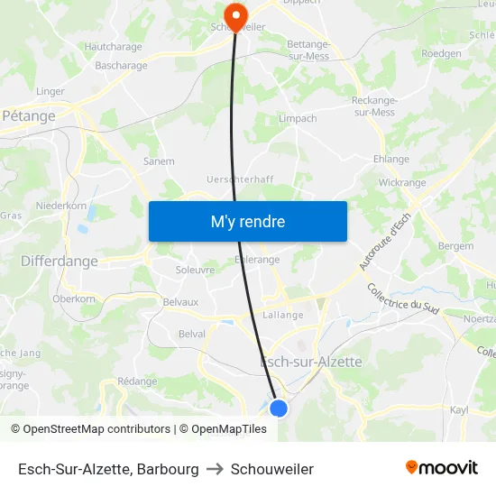 Esch-Sur-Alzette, Barbourg to Schouweiler map
