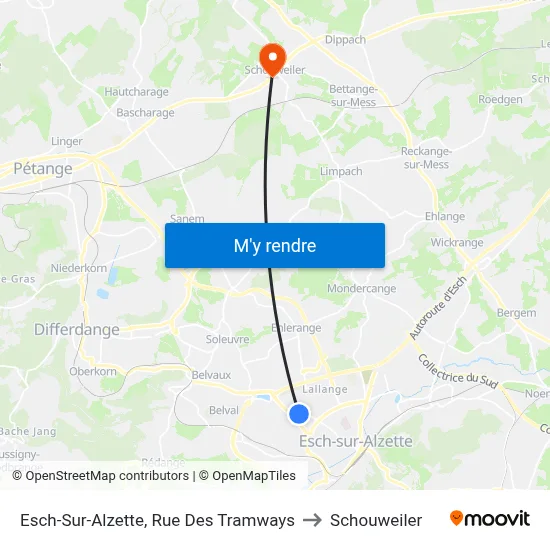 Esch-Sur-Alzette, Rue Des Tramways to Schouweiler map